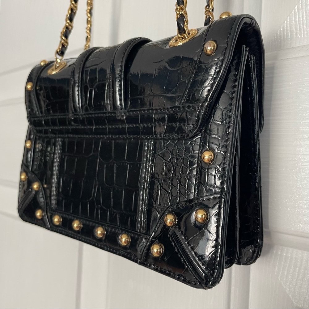 METROCITY Croc Embossed Studded Shoulder Crossbody Bag Black - Picture 9 of 14